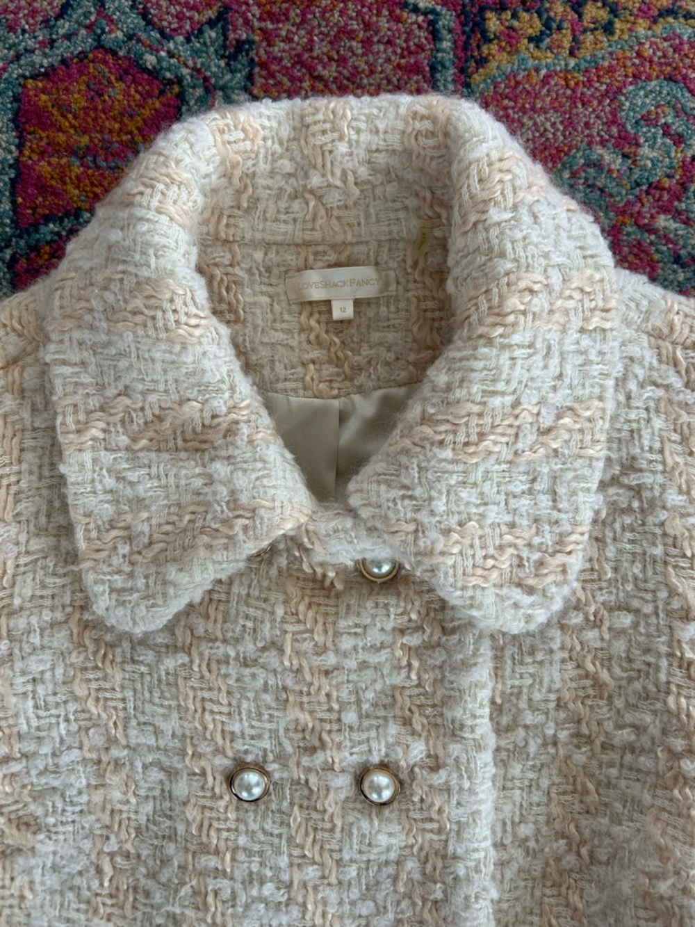 LoveShackFancy | Women’s ‘Harvest White’ Tweed Pearl-Button Cropped Jacket Sz 12 - Picture 9 of 16